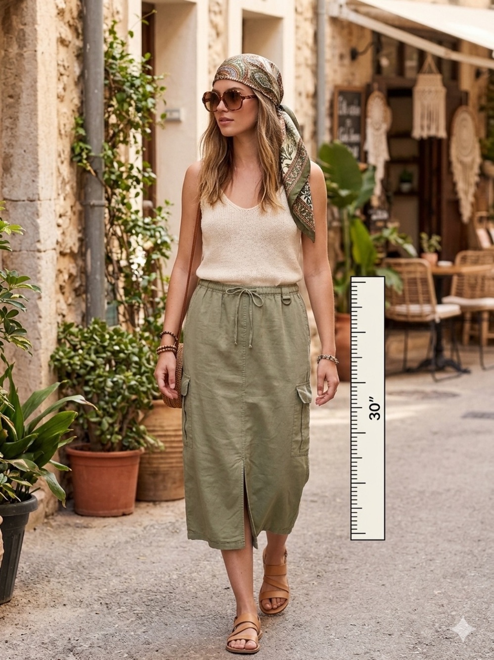 Mexx Olive Green Midi Drawstring Cargo Skirt